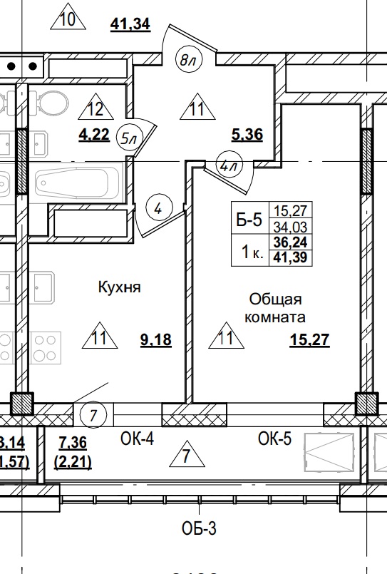 1 комн., 36.24 м²