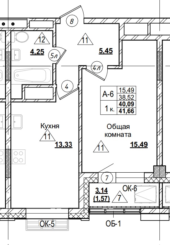 1 комн., 40.09 м²