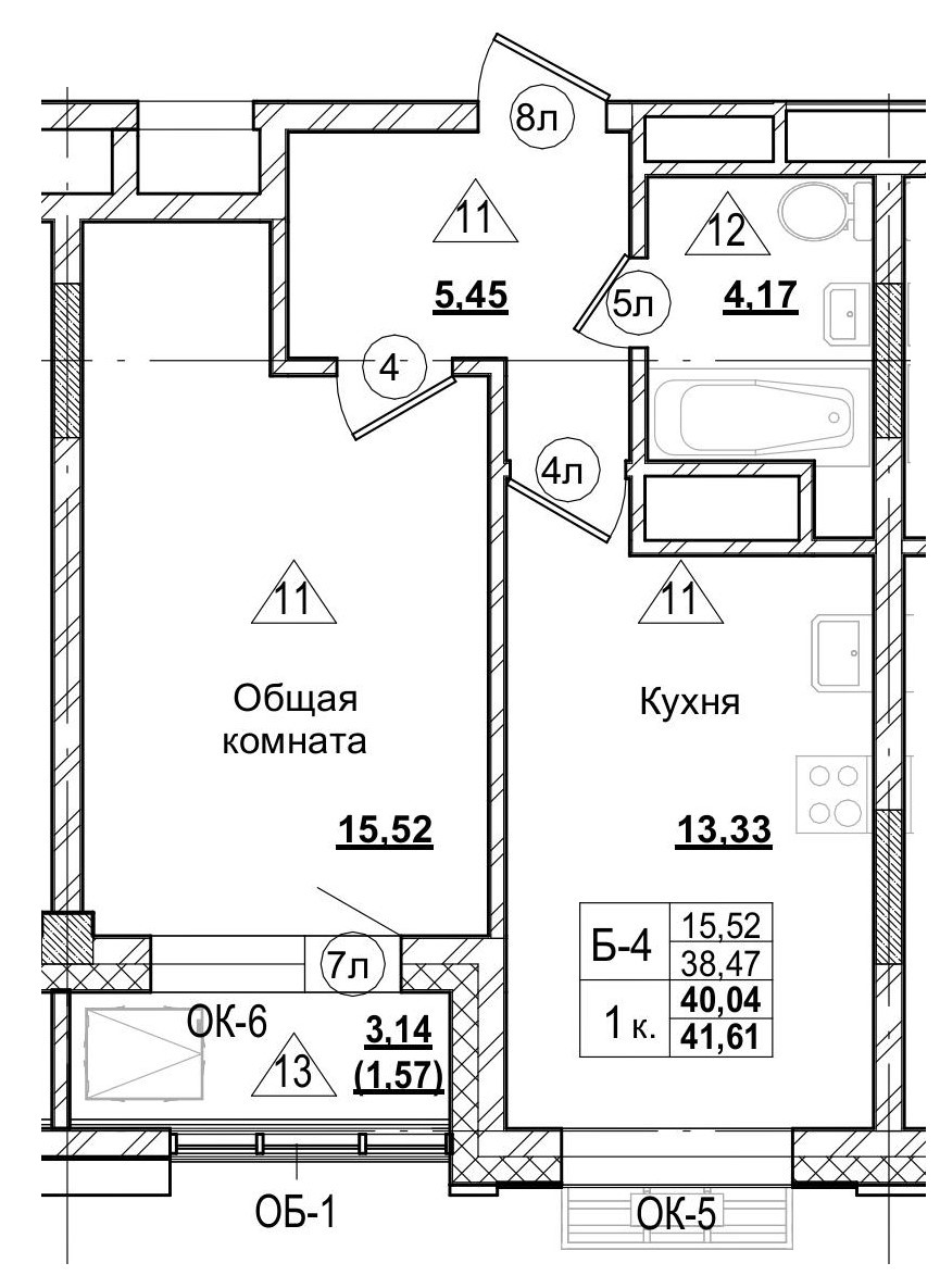 1 комн., 40.01 м²