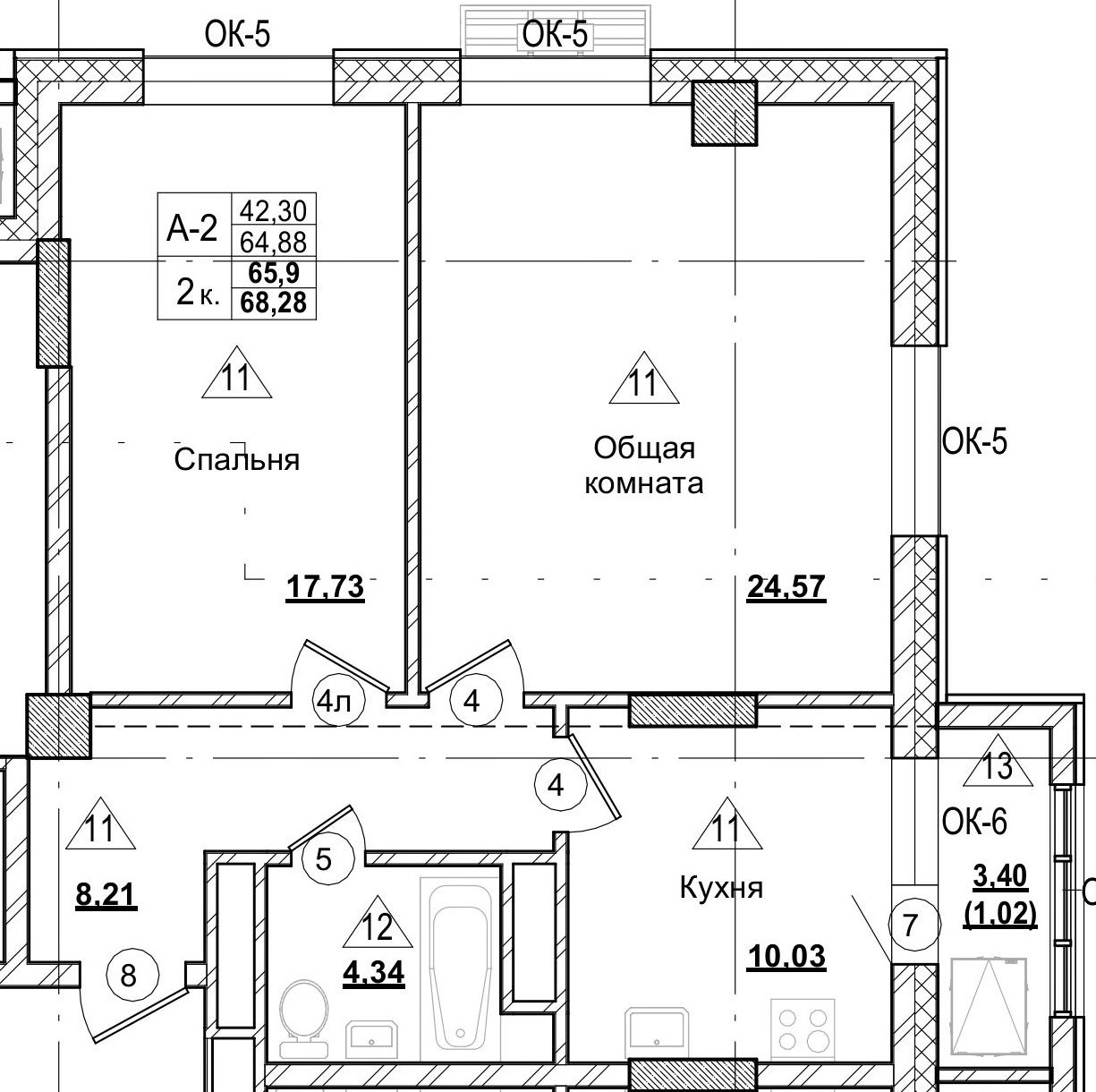 2 комн., 65.88 м²