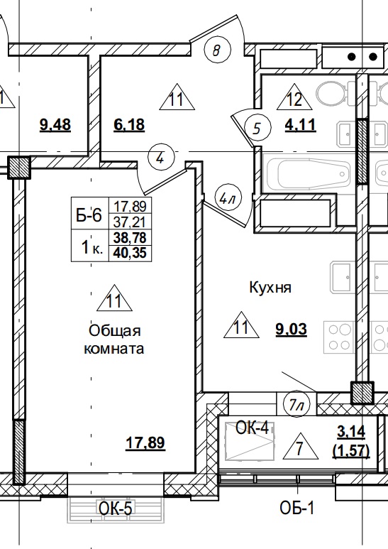 1 комн., 38.78 м²