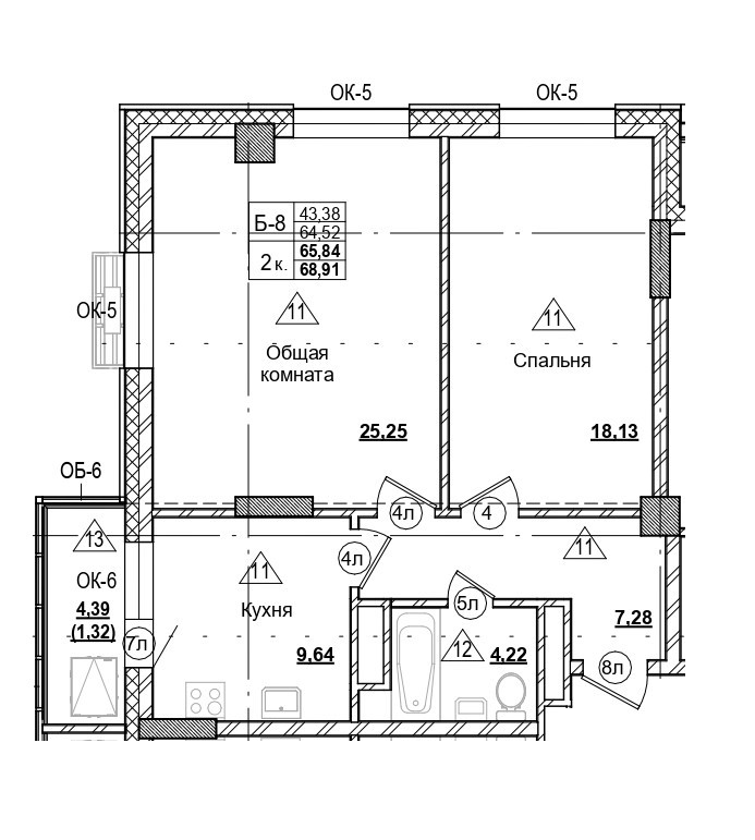 2 комн., 65.84 м²