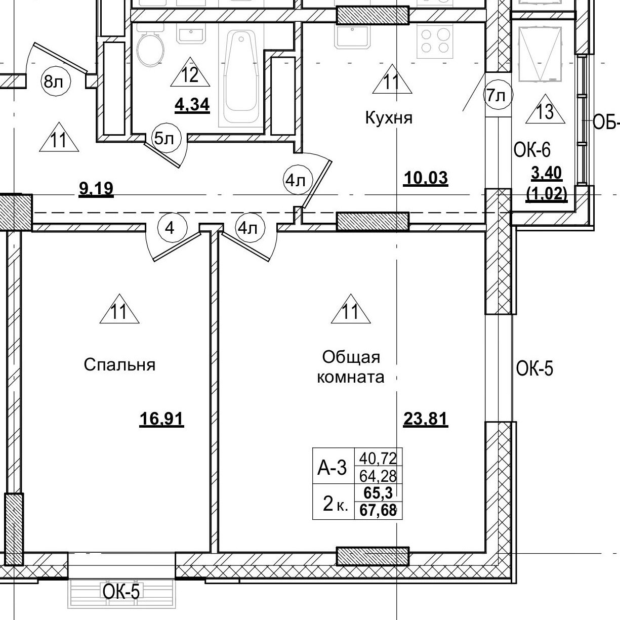 2 комн., 65.30 м²