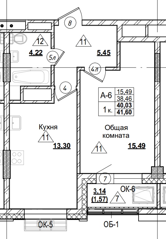1 комн., 40.03 м²