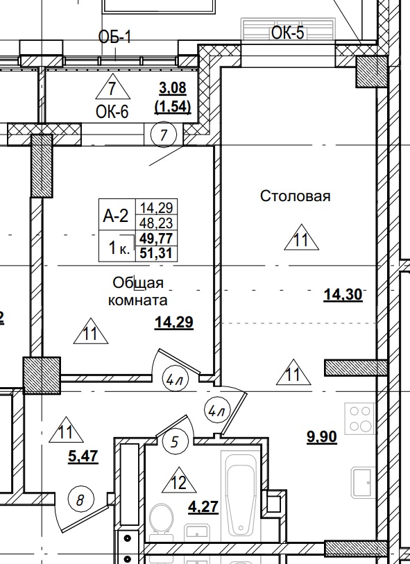 1 комн., 49.77 м²