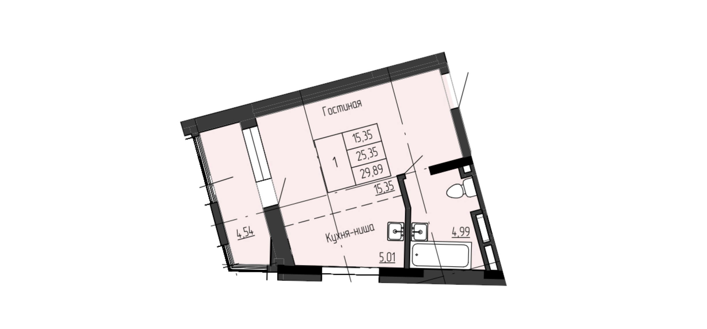 1 комн., 29.89 м²