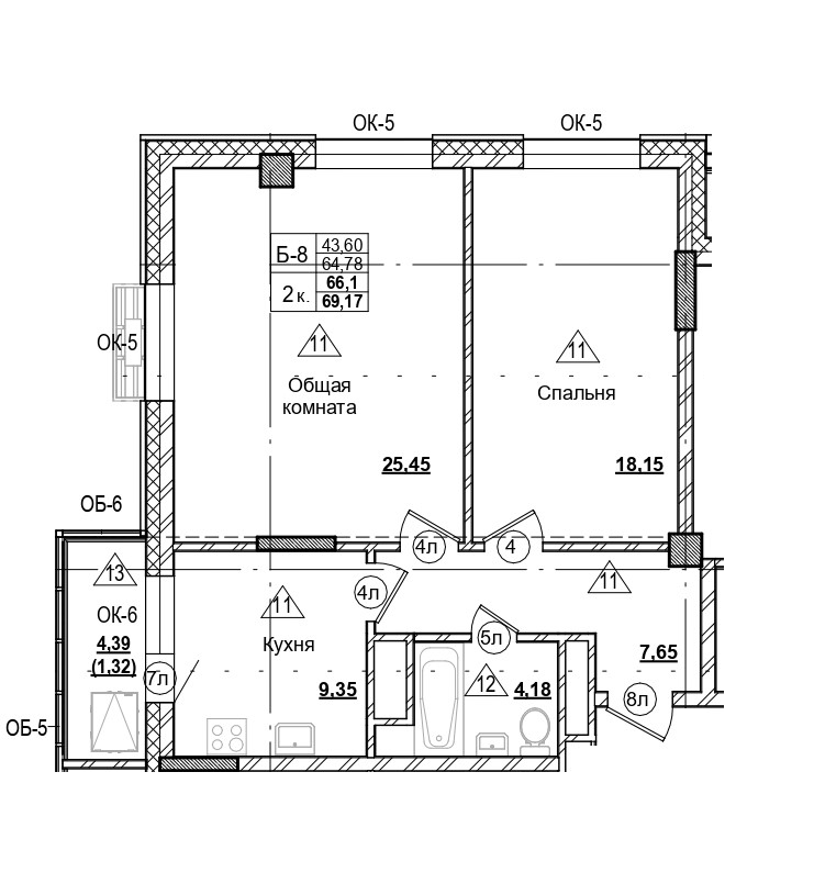 2 комн., 66.10 м²