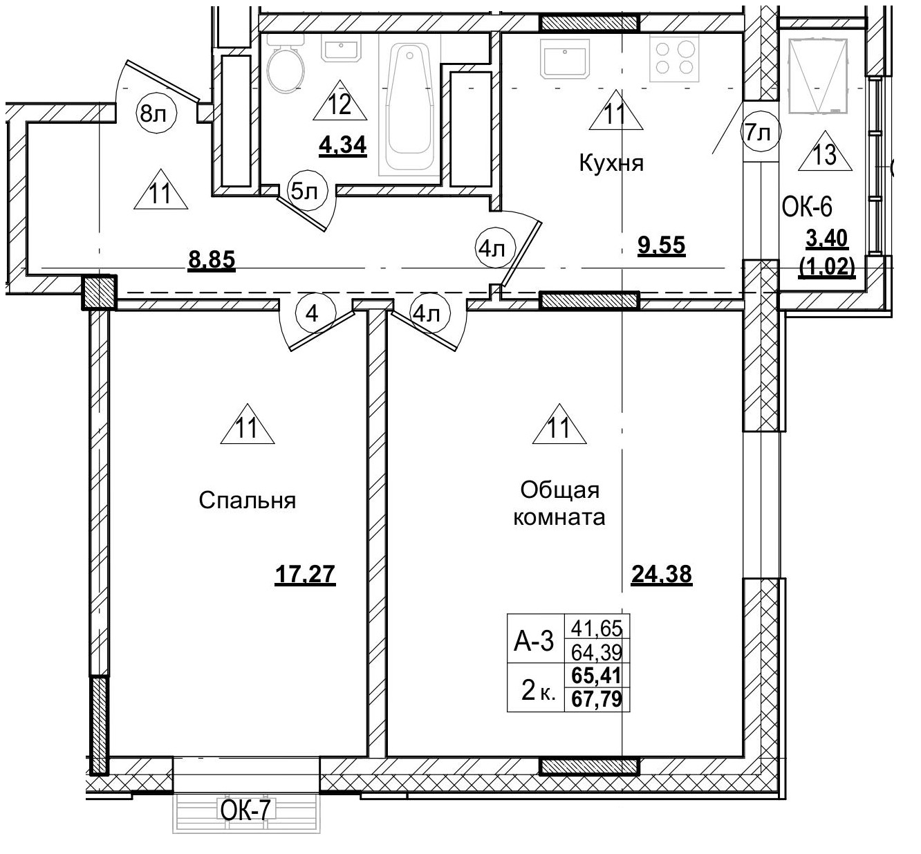 2 комн., 65.44 м²