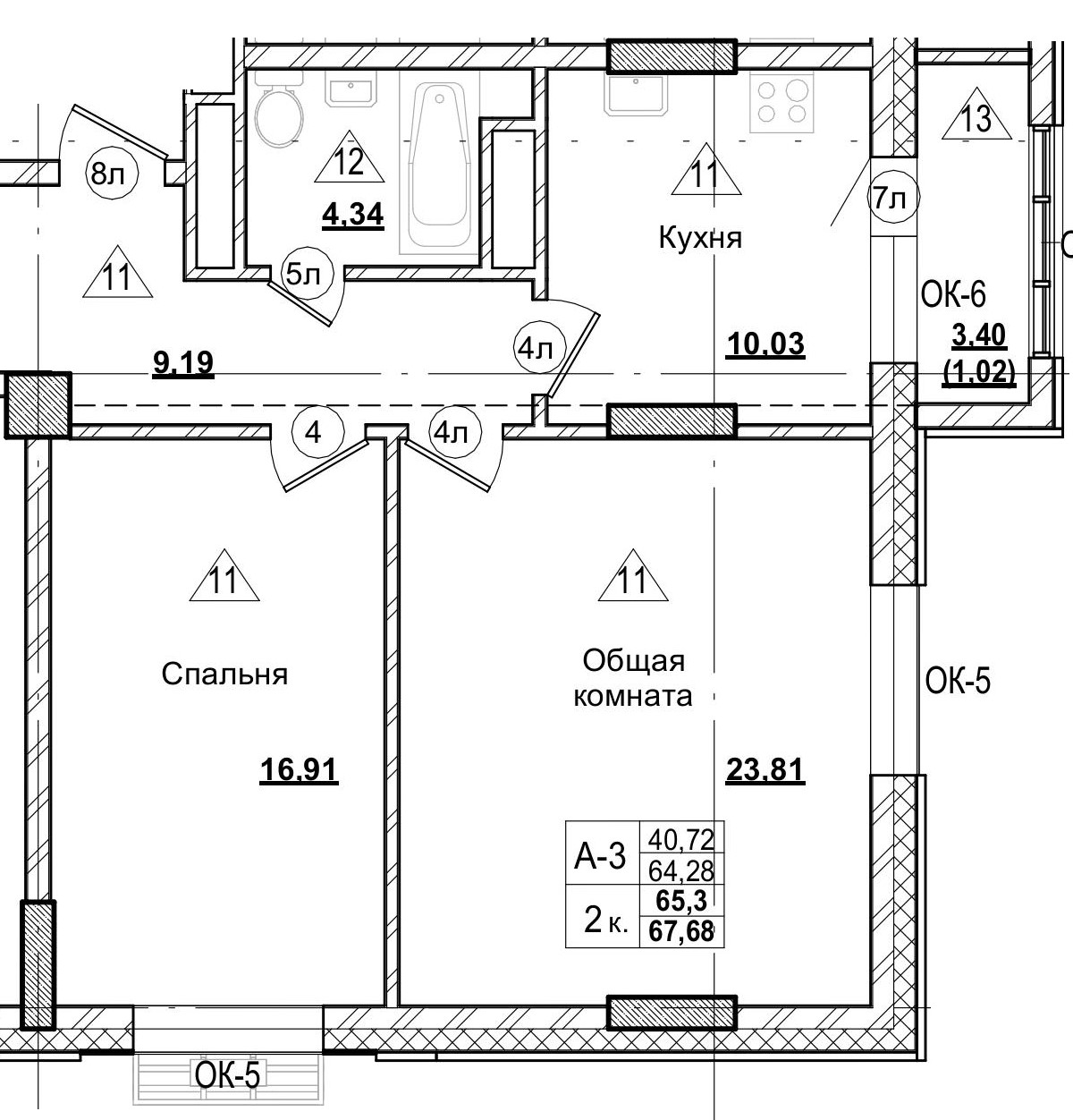 2 комн., 65.30 м²