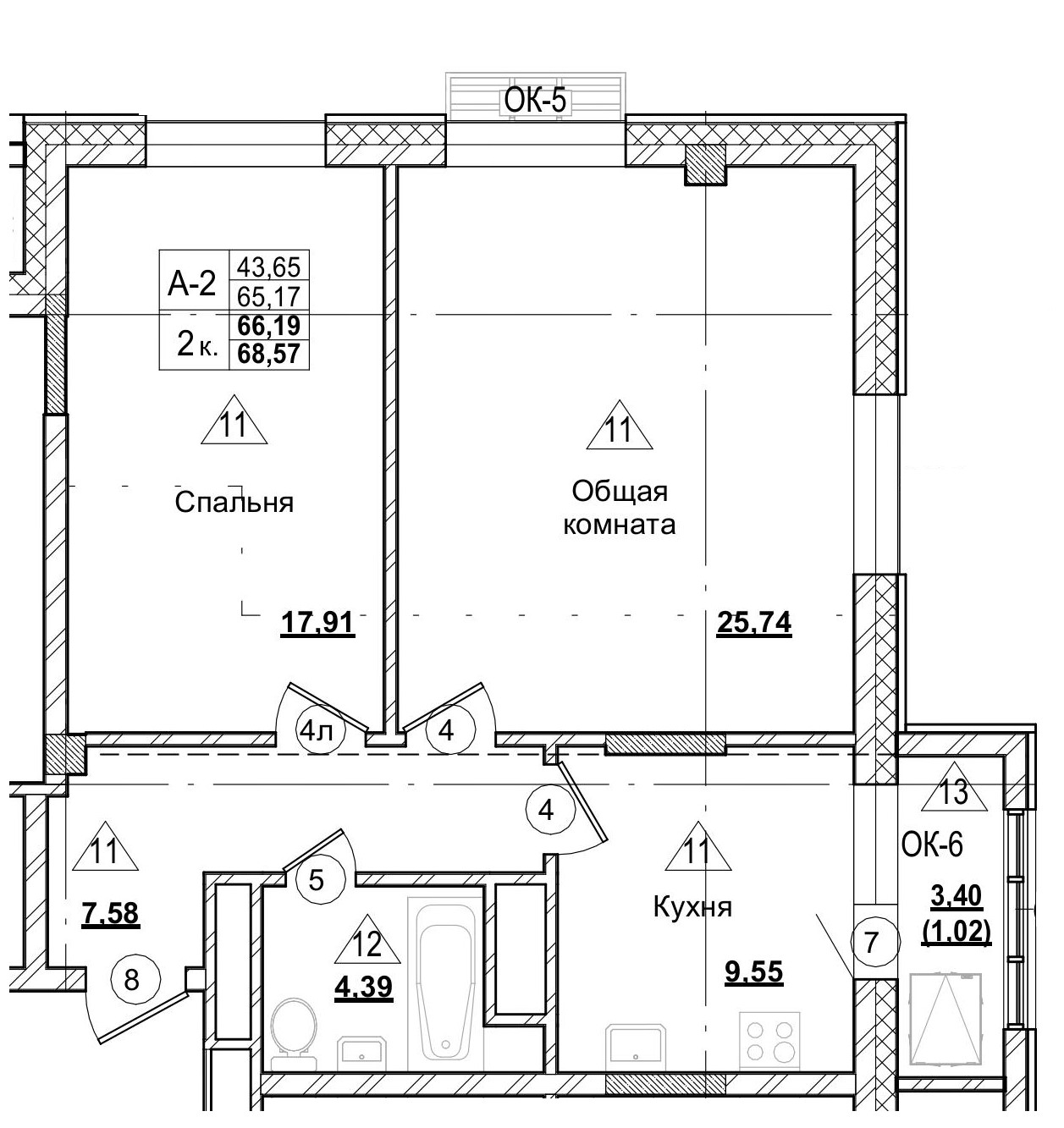2 комн., 66.19 м²