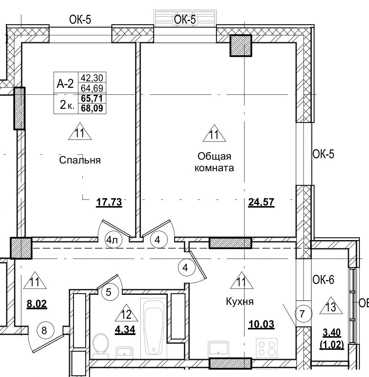 2 комн., 65.90 м²