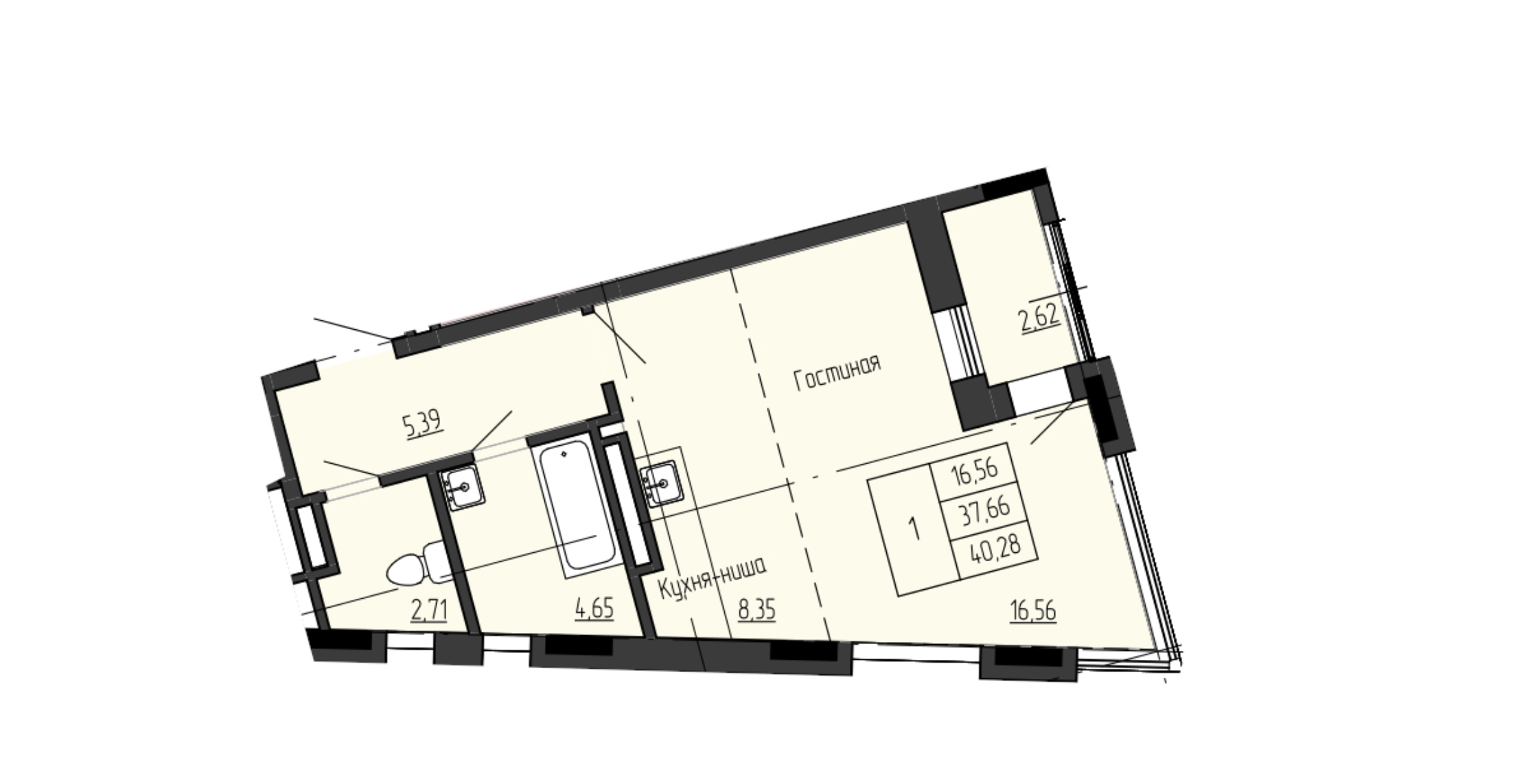 1 комн., 40.28 м²