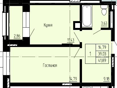 1 комн., 40.46 м²