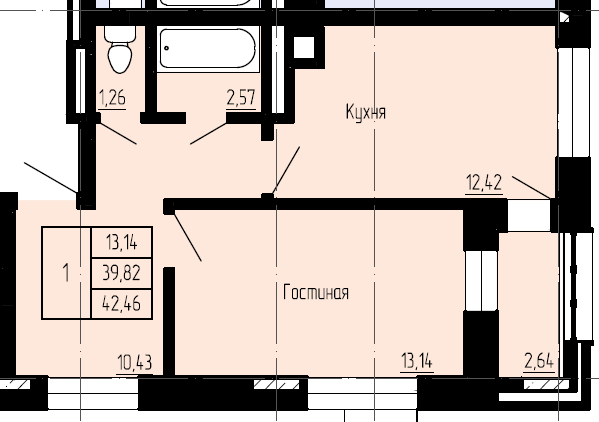1 комн., 41.14 м²