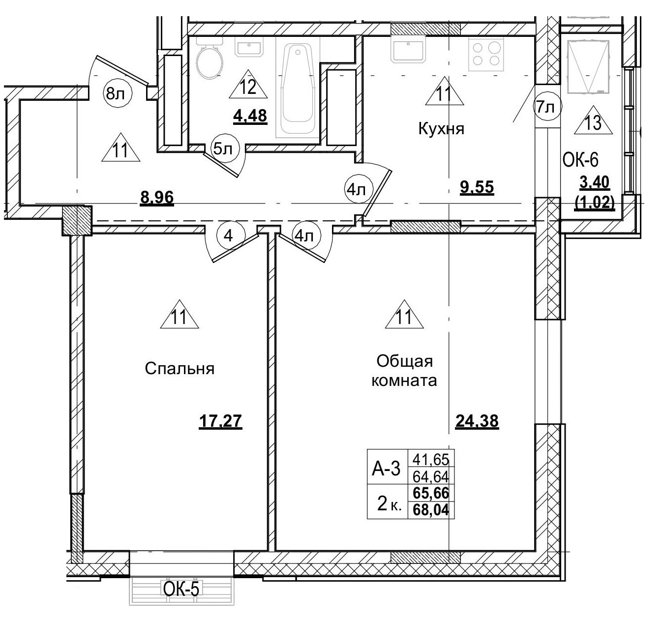 2 комн., 65.65 м²