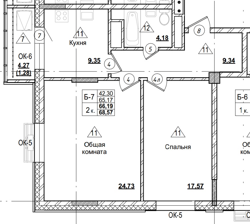 2 комн., 66.49 м²