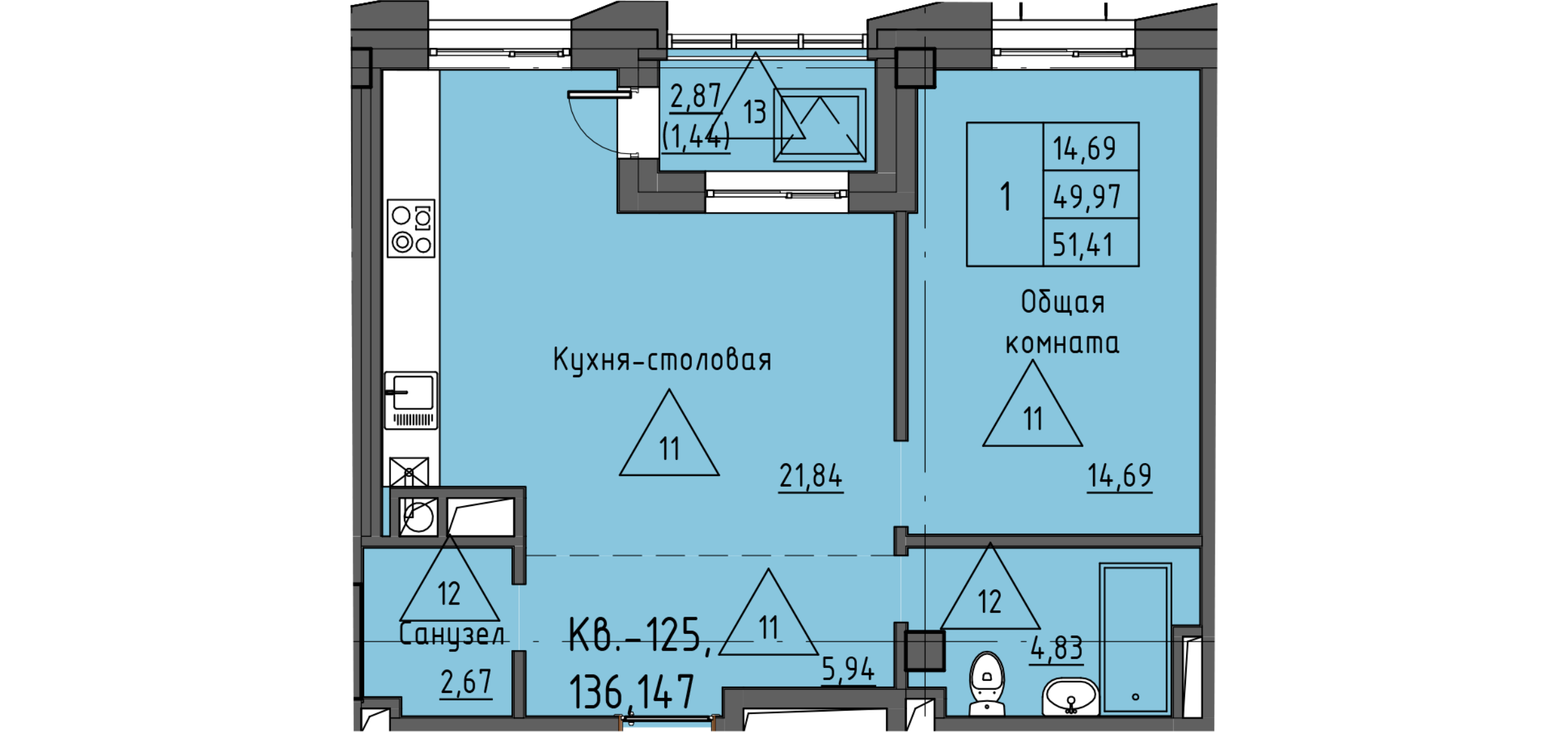2 комн., 51.41 м²
