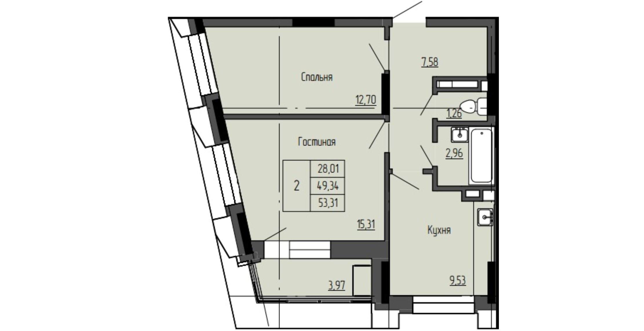 2 комн., 53.31 м²