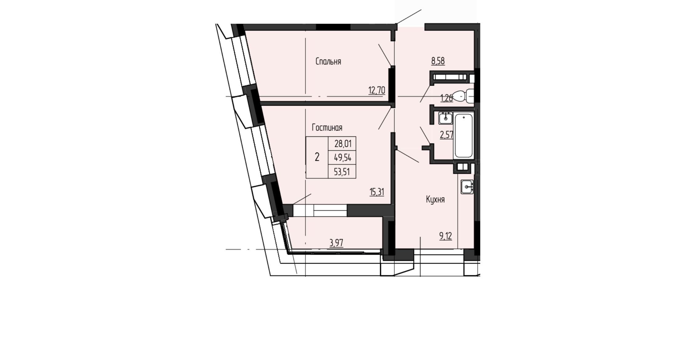 2 комн., 53.51 м²