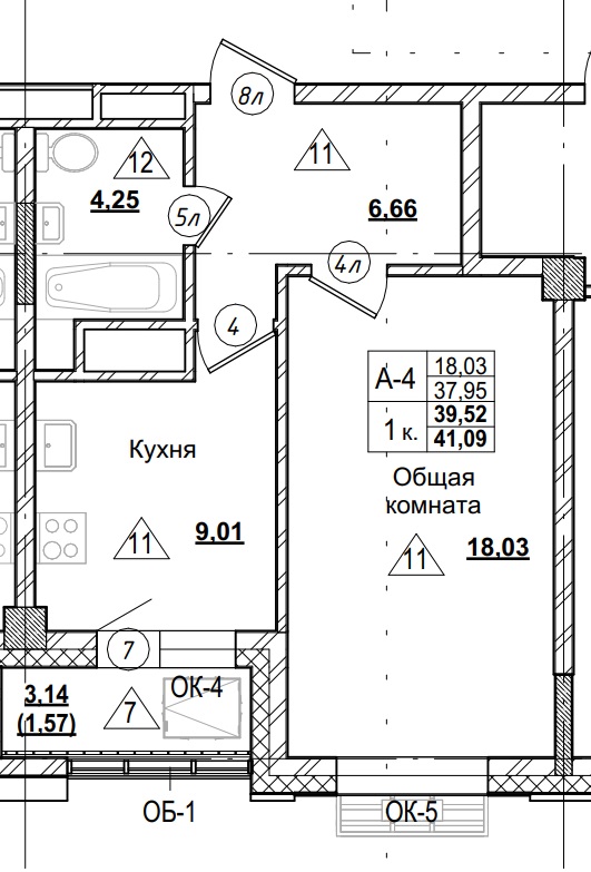1 комн., 39.52 м²