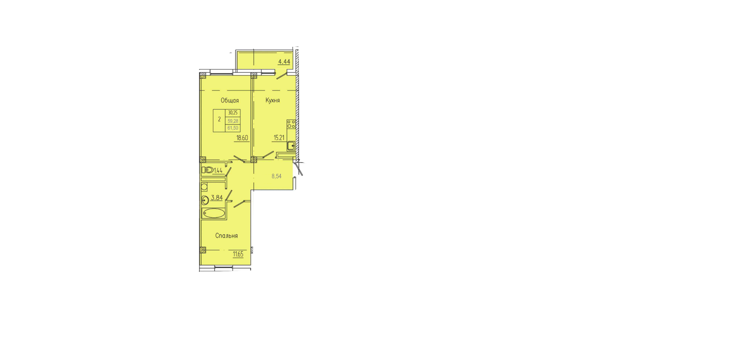 2 комн., 61.50 м²