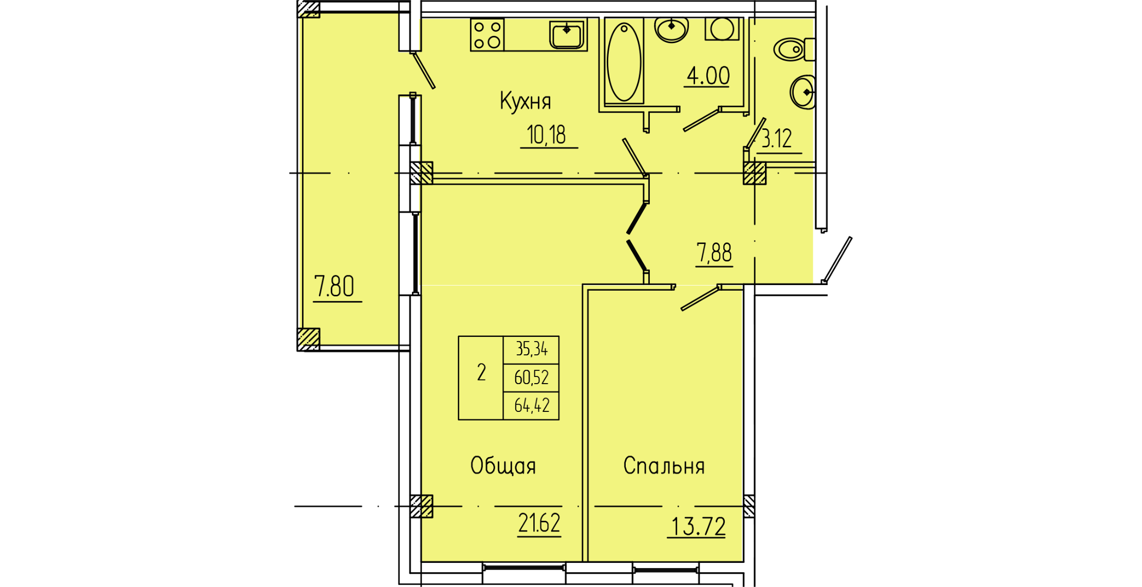 2 комн., 64.42 м²