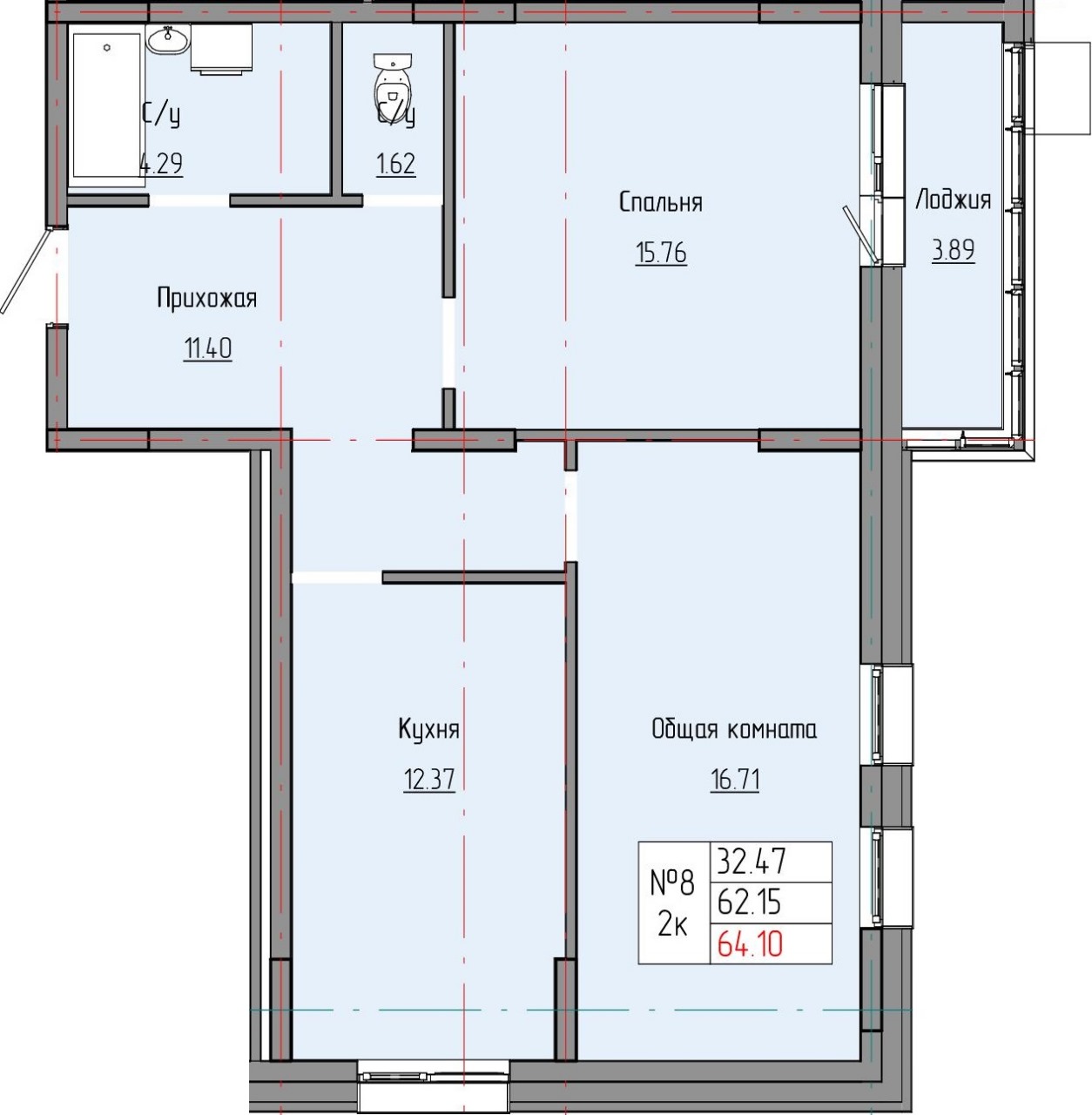 1 комн., 64.10 м²