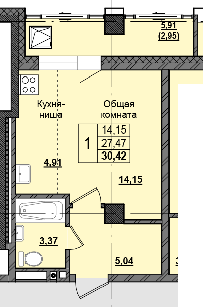 1 комн., 29.88 м²
