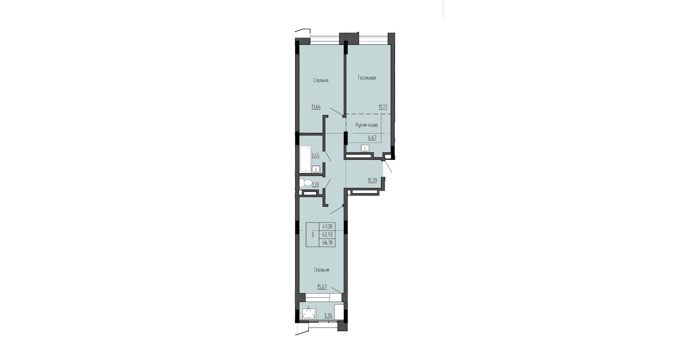 3 комн., 66.18 м²