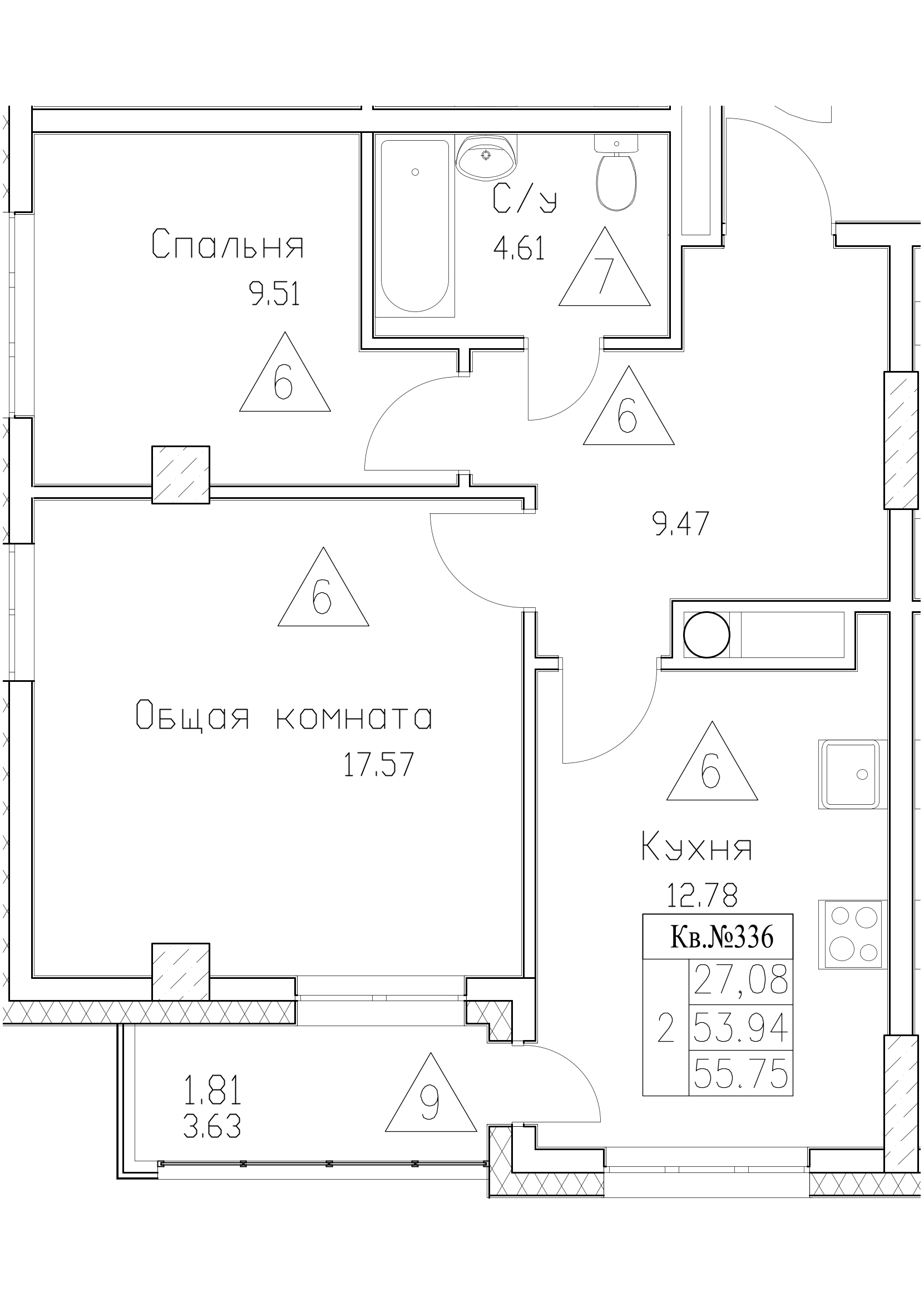2 комн., 55.65 м²