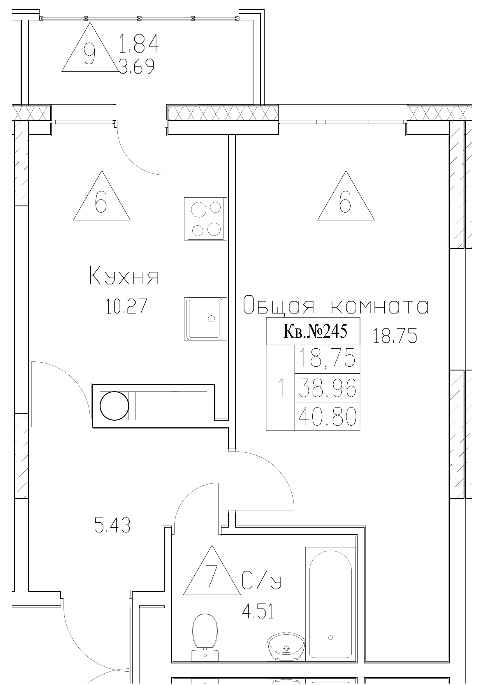 1 комн., 40.80 м²