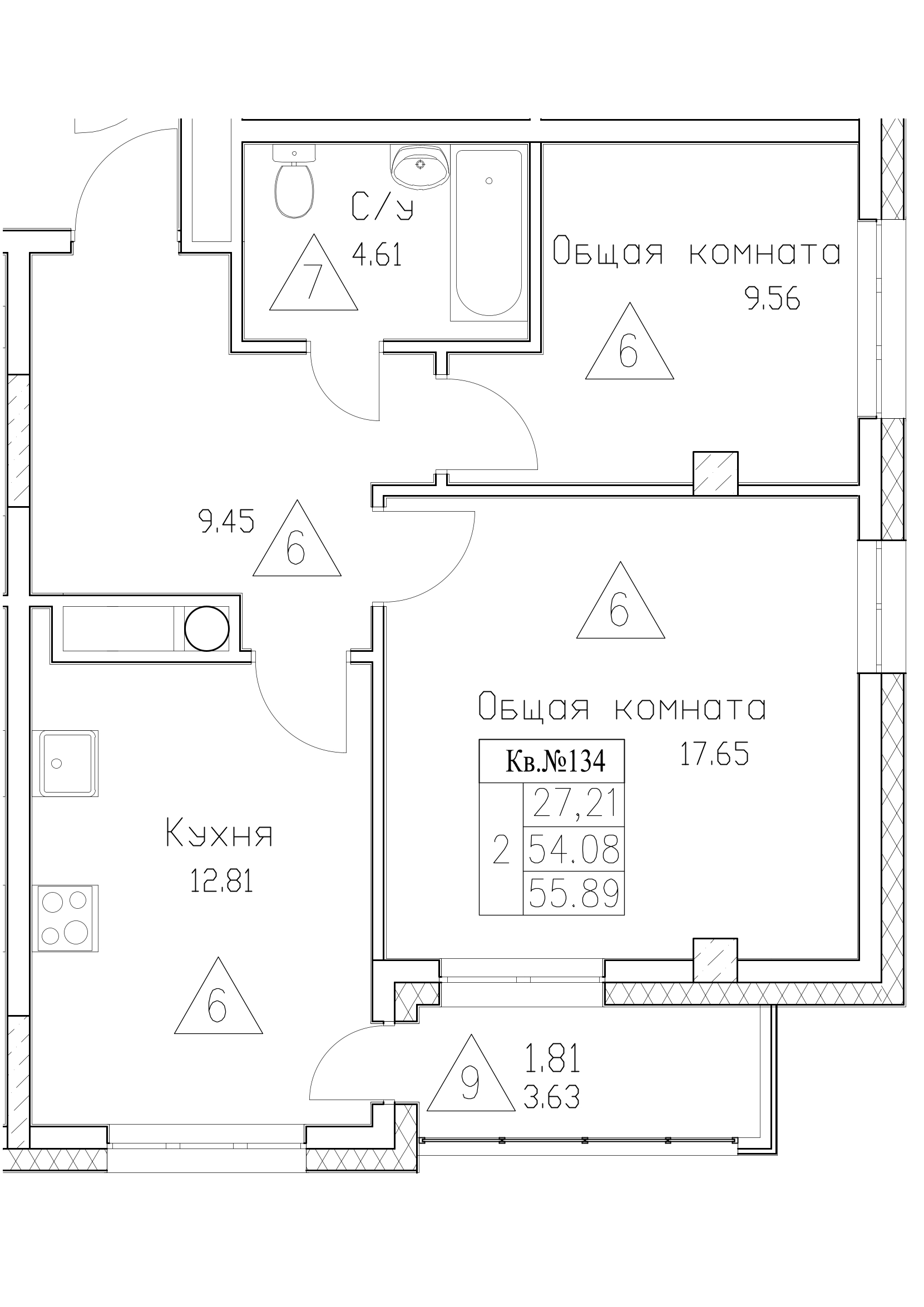 2 комн., 55.89 м²