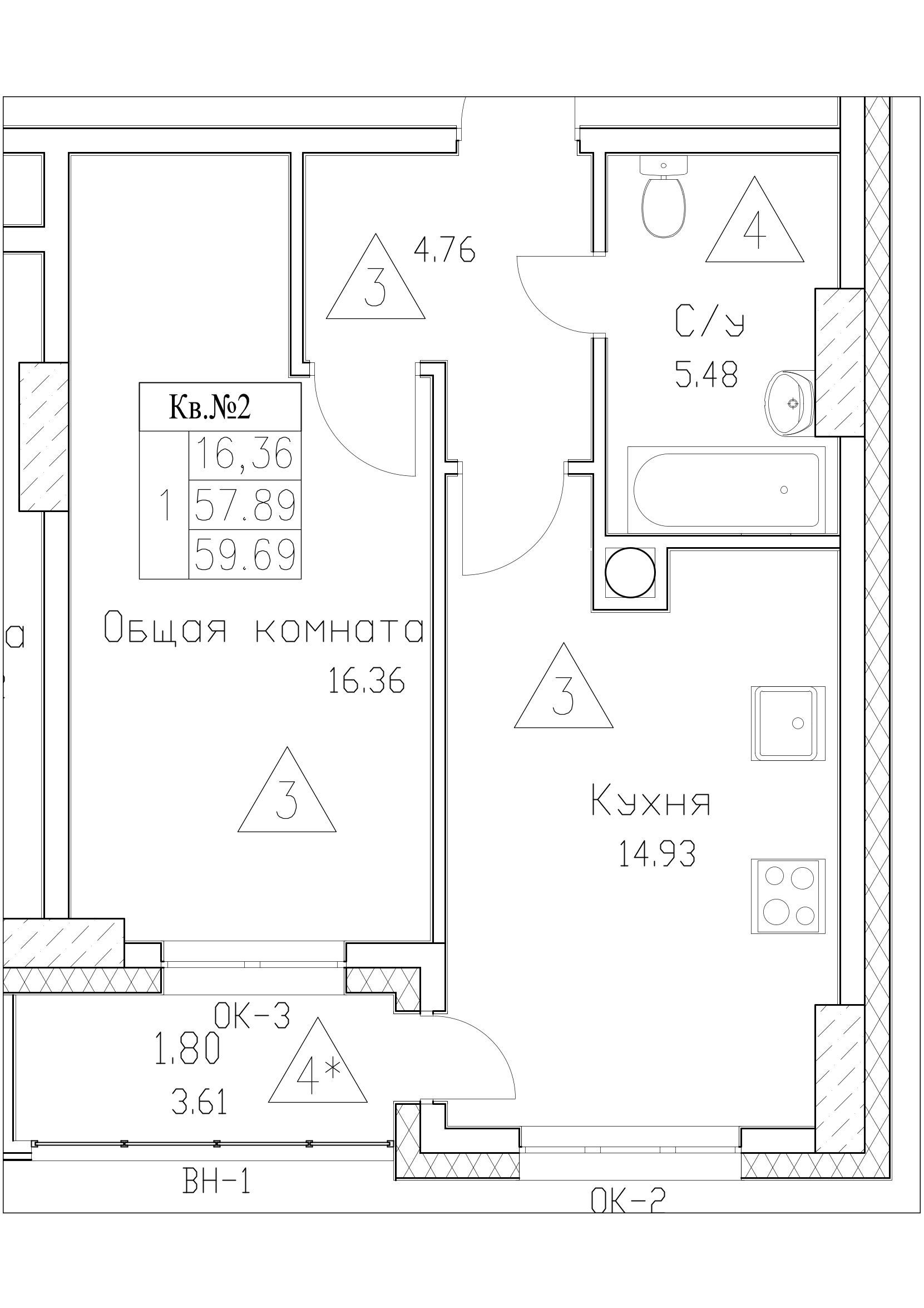 1 комн., 59.69 м²