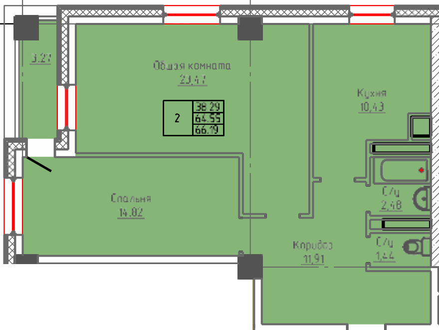 2 комн., 66.19 м²