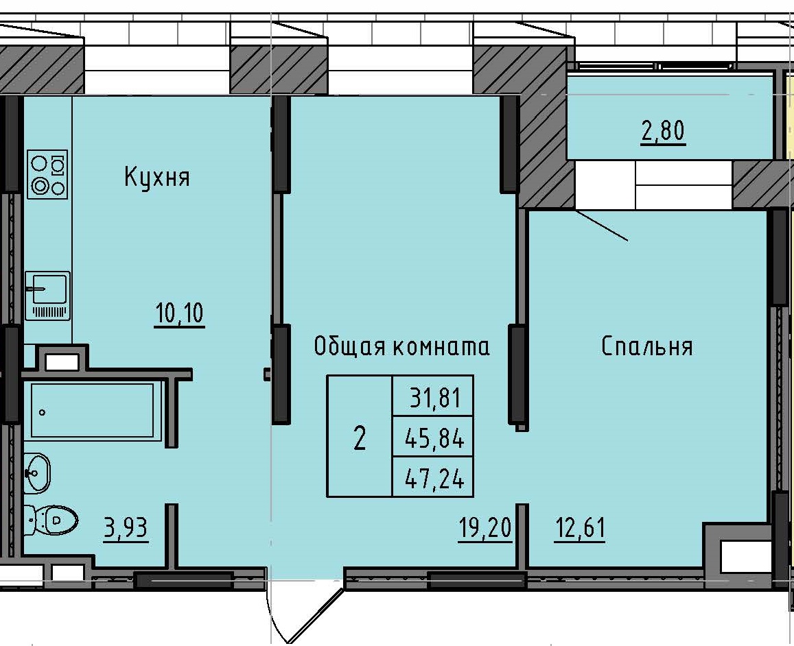 2 комн., 47.24 м²