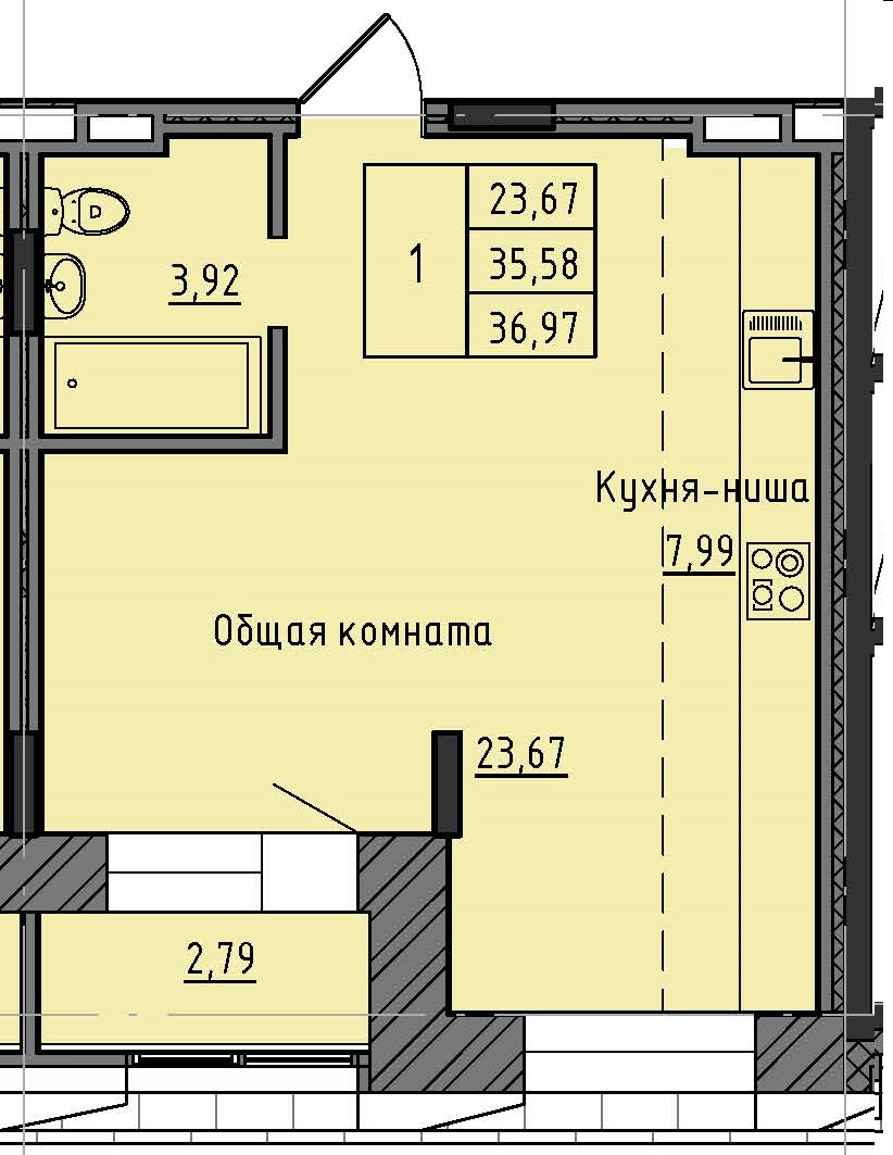1 комн., 36.97 м²