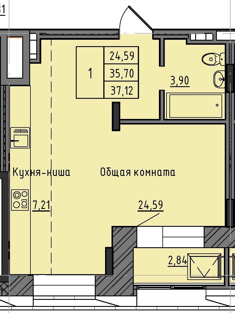 1 комн., 37.12 м²