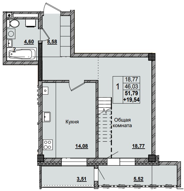 1 комн., 71.63 м²