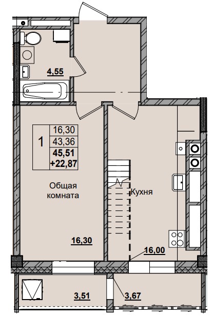 1 комн., 63.24 м²