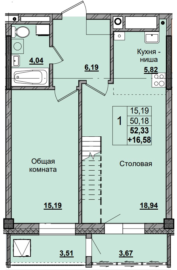 1 комн., 68.91 м²