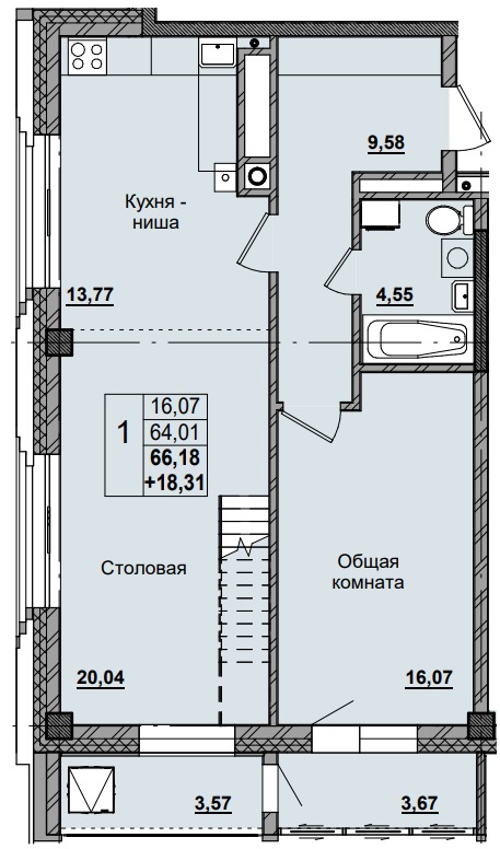 1 комн., 89.63 м²