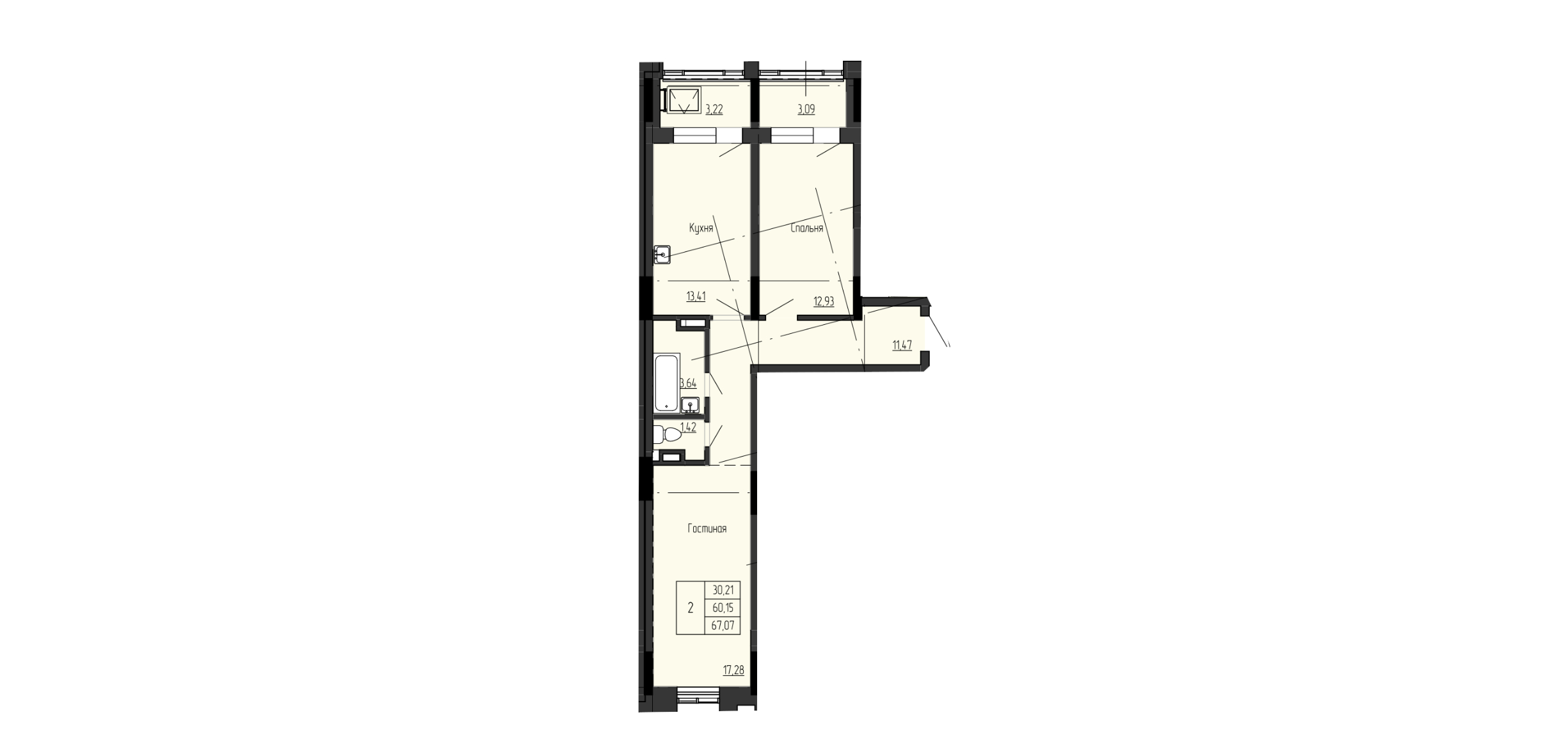 2 комн., 67.07 м²