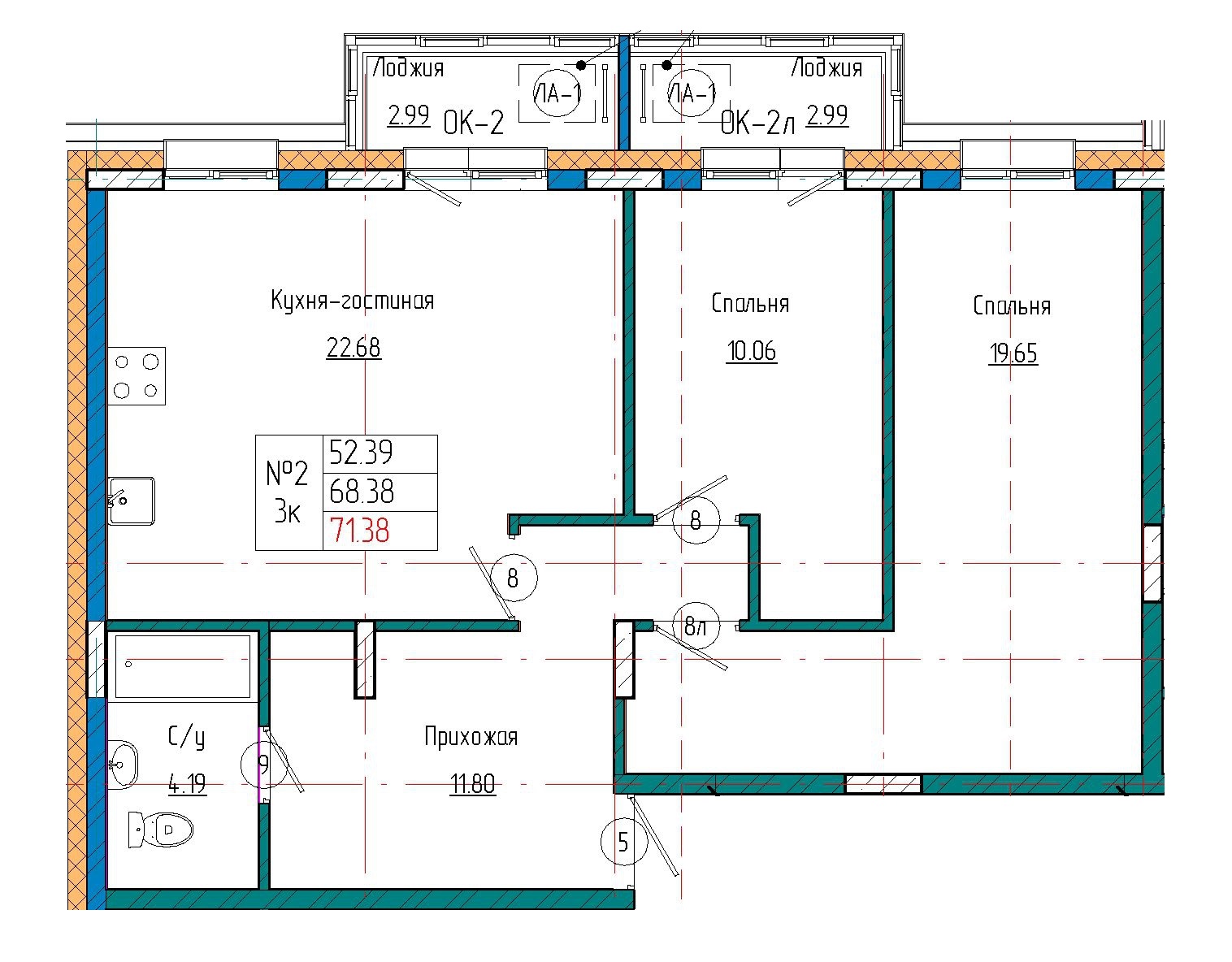 3 комн., 71.38 м²
