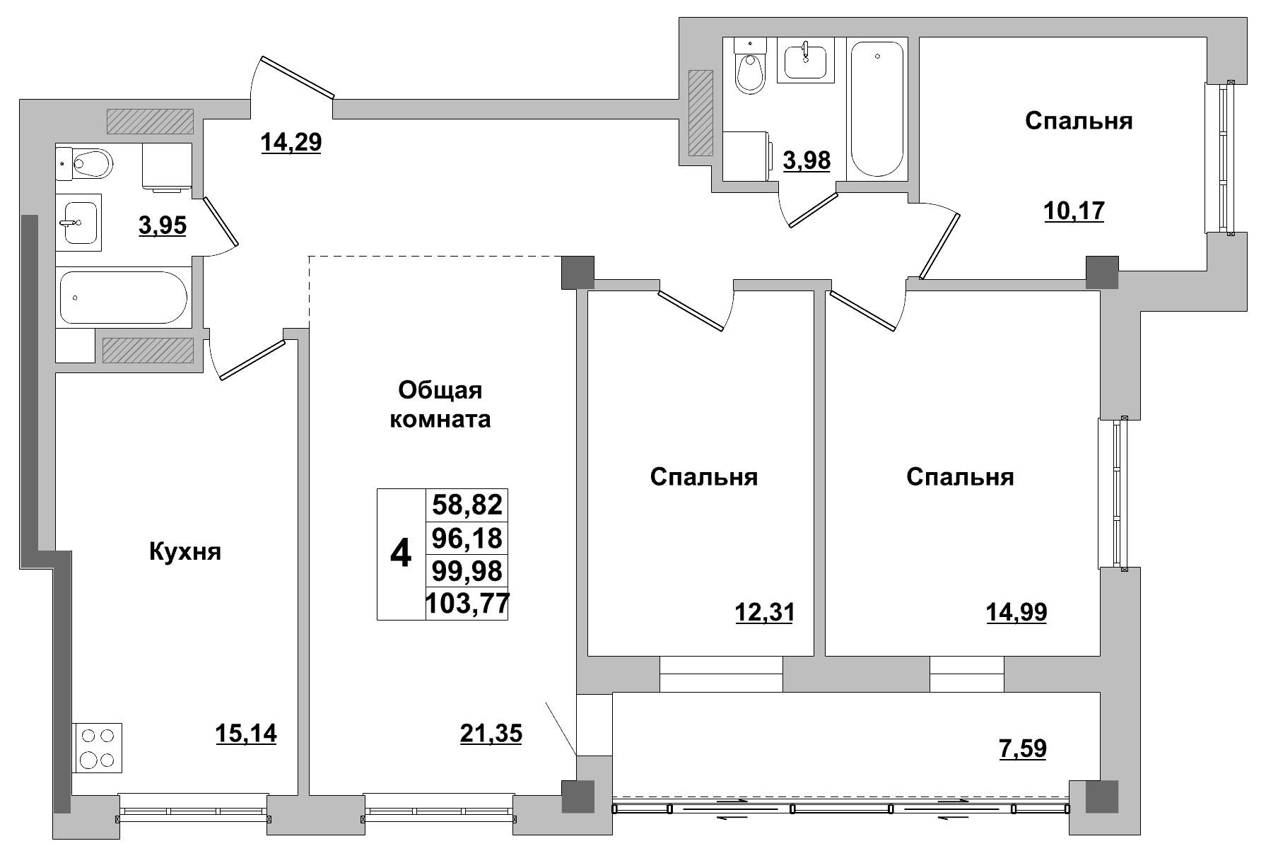 4 комн., 99.98 м²