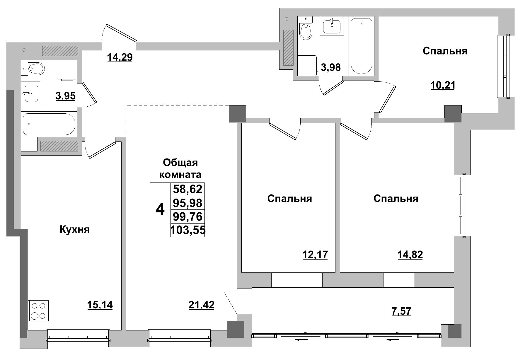 4 комн., 99.76 м²