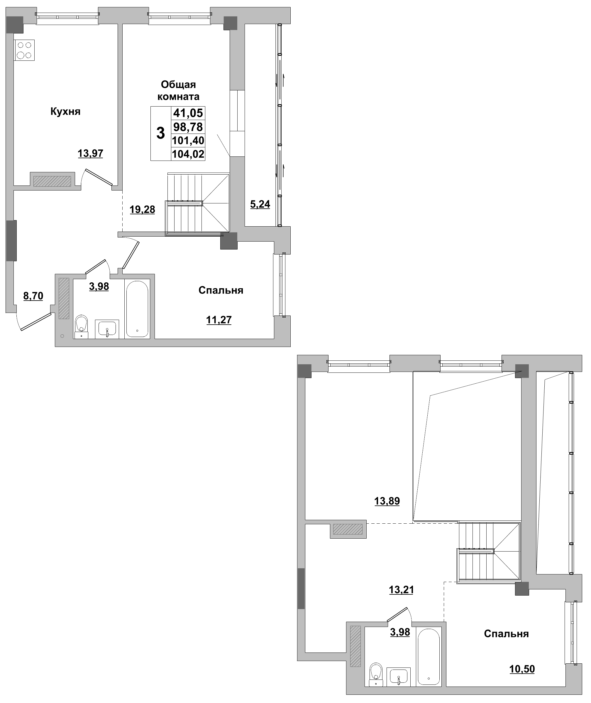 3 комн., 101.4 м²