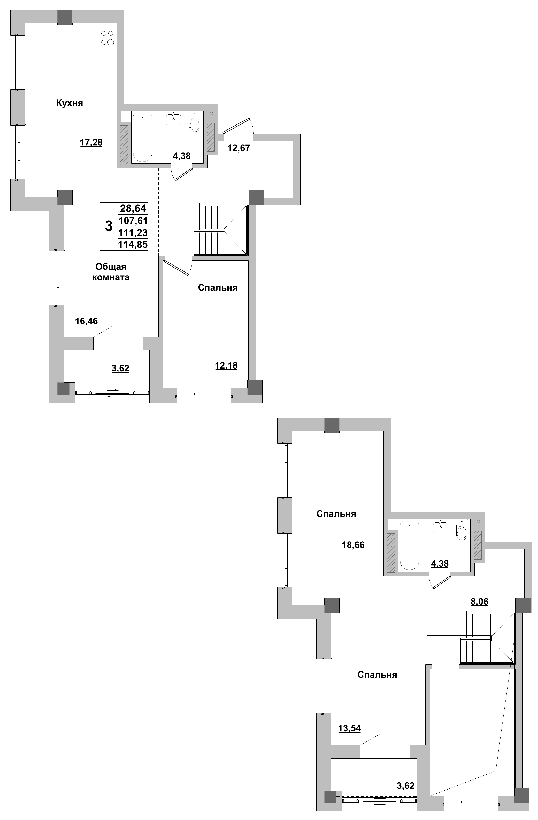 3 комн., 111.2 м²