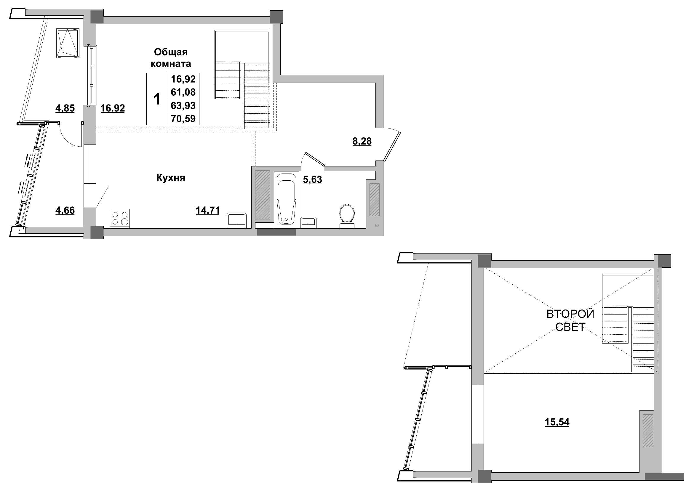 1 комн., 63.93 м²