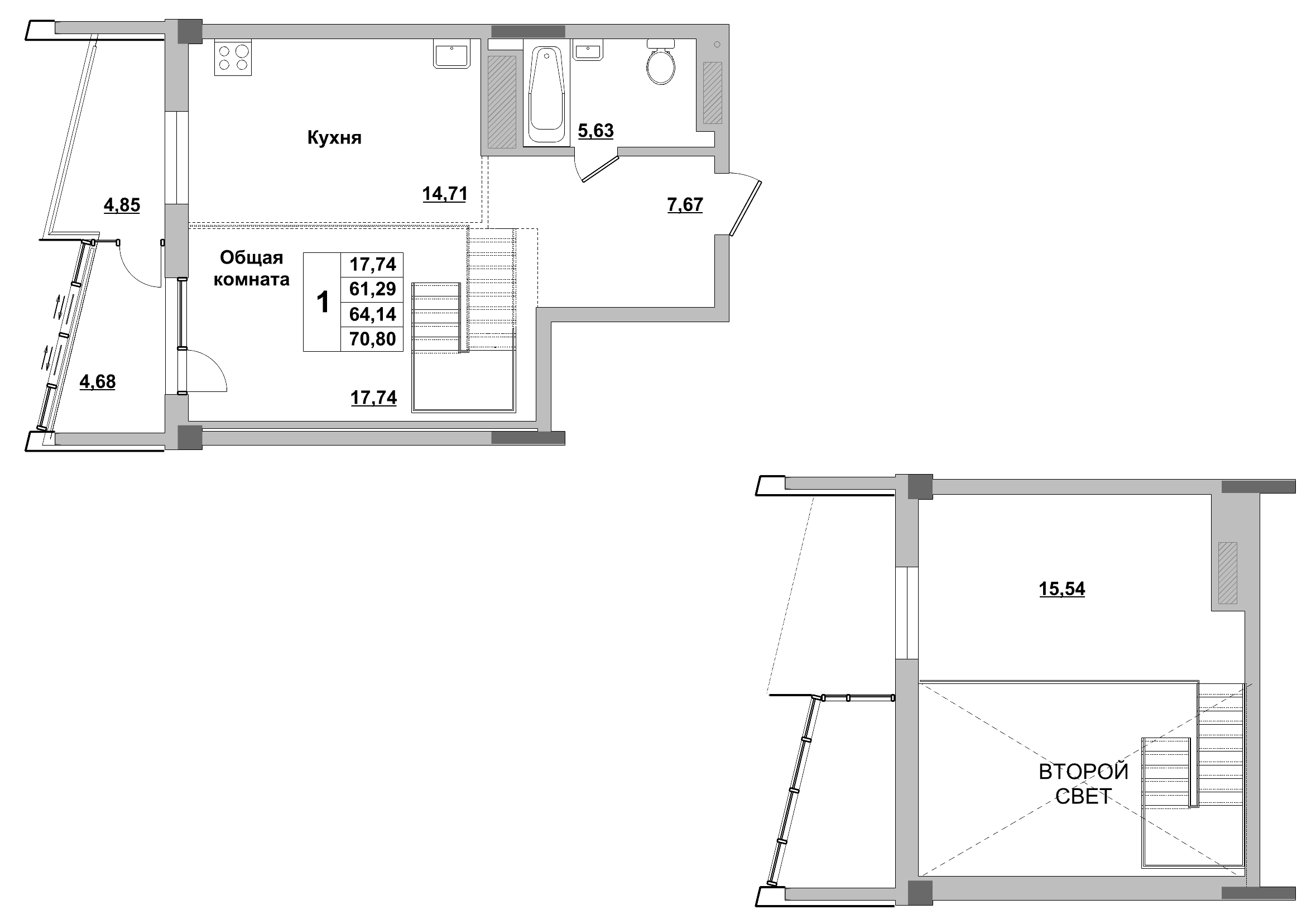 1 комн., 64.14 м²