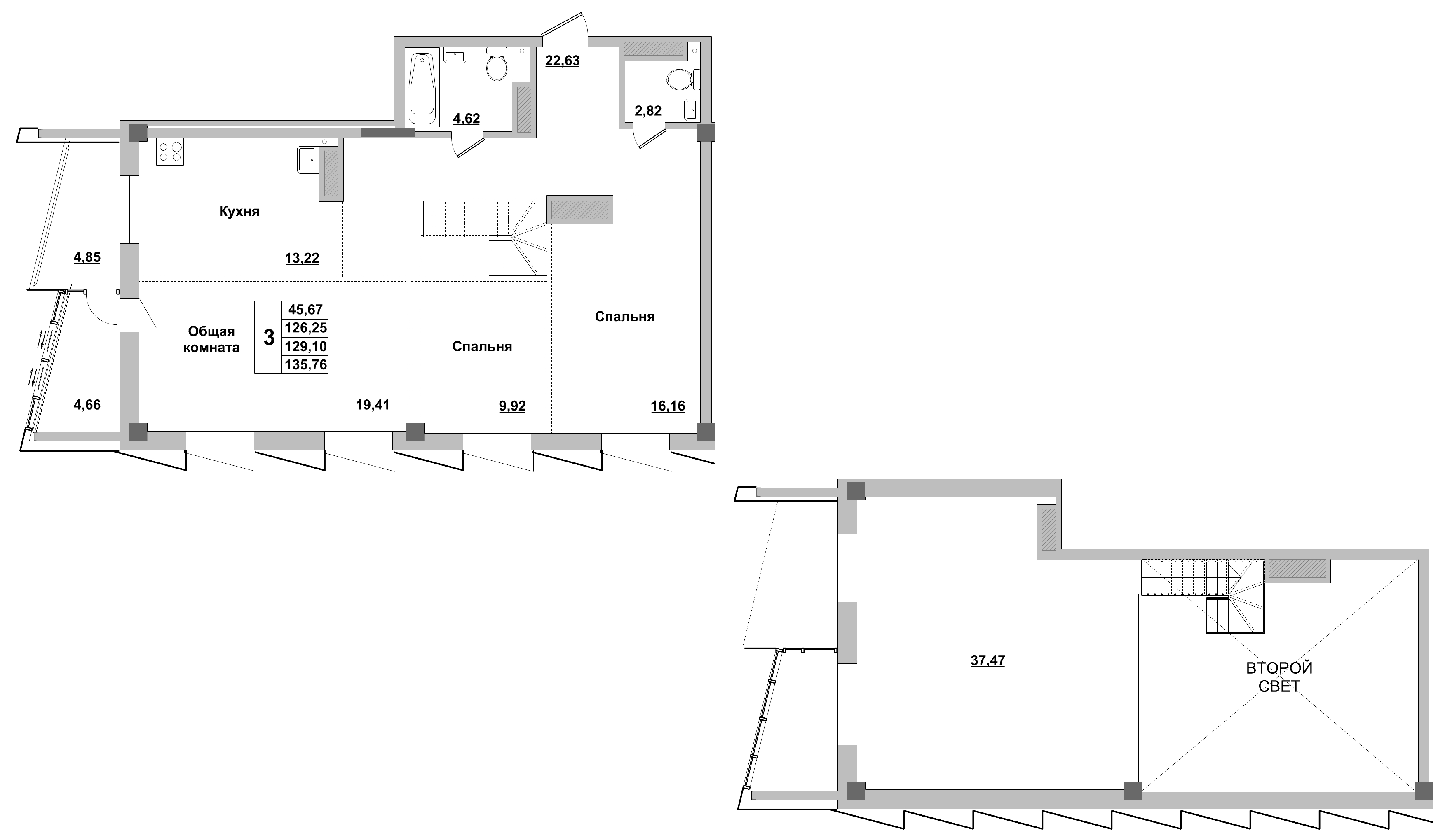 3 комн., 129.10 м²
